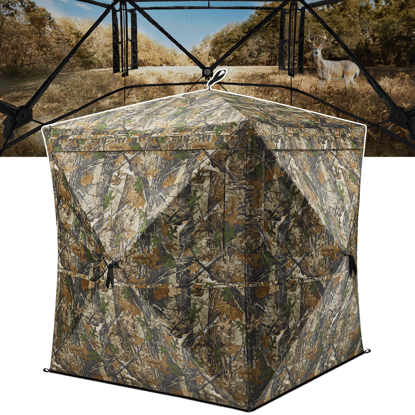 Vis Series 270 Degree See Through Hunting Blind | Portable 2 3 4 Person Ground Blind | Camo Pop Up Ddeer Blind for Deer & Hunters