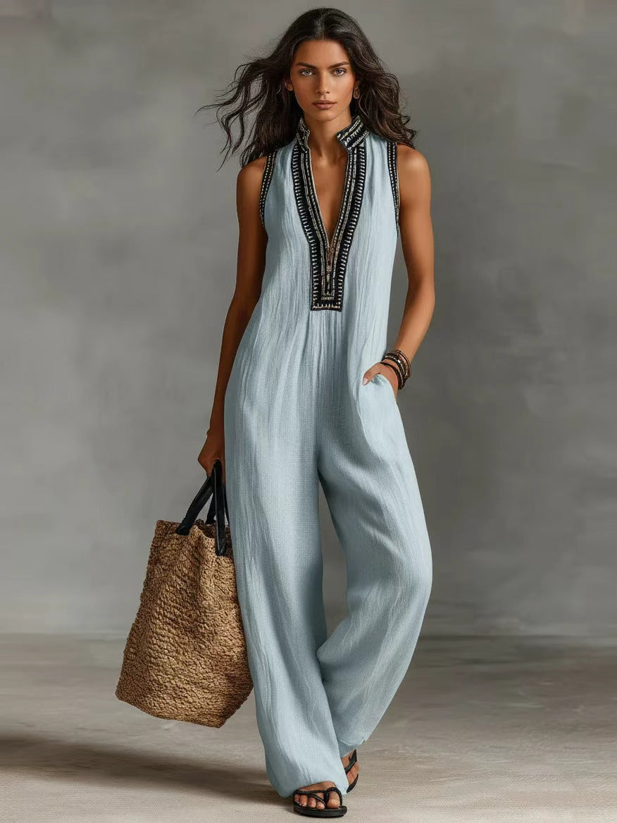 🤩🤩Women's Sleeveless V-Neck Wide-Leg Jumpsuit