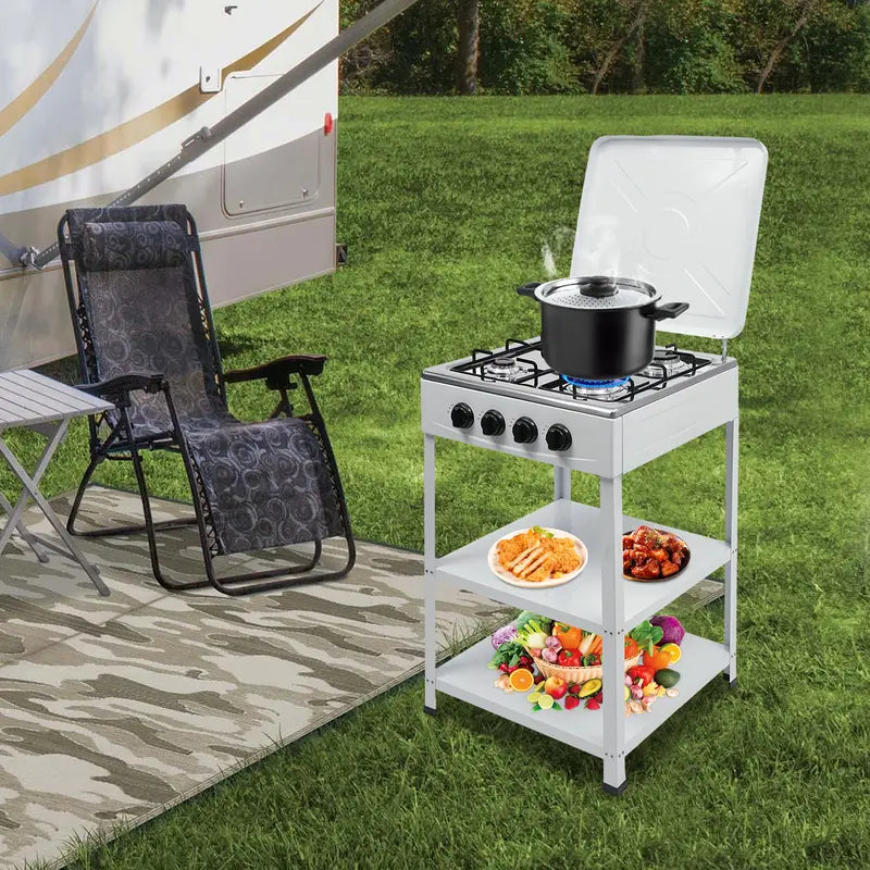 💥Clearance Sale 4 Burner Gas Stove 🔥 Portable Outdoor Cooktop 🍳 NG/LPG Ready 🏕️obs Manual Ignition for RV Travel Emergency Preparedness Family Use