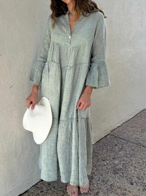 Loose-fit Casual Linen And Cotton Dress
