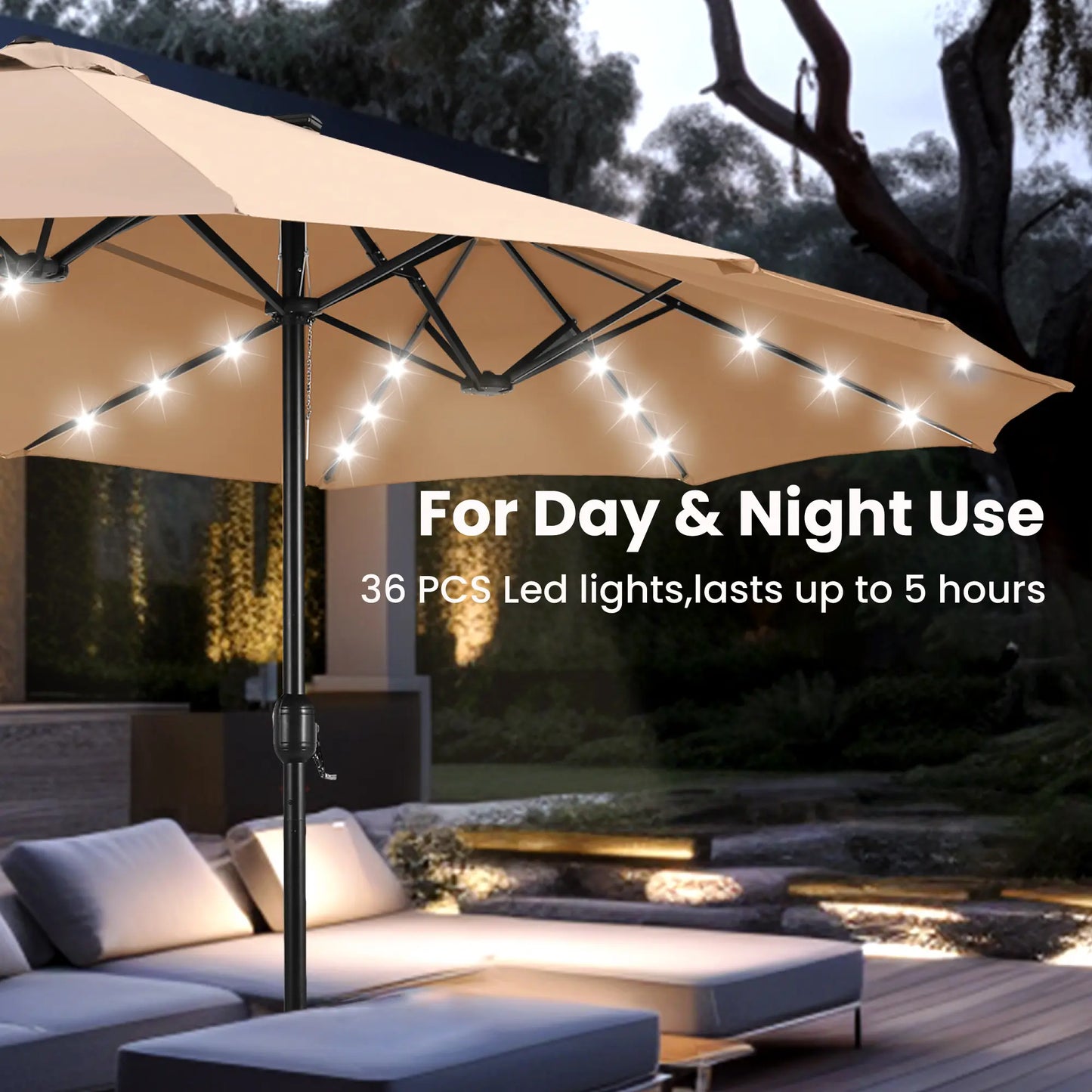 💥Clearance Sale 15FT Double-Sided Patio Umbrella ☀️ w/ Base 🌿 Waterproof & LED Option ✨