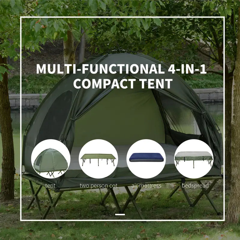 💥Clearance Sale 🏕️ 4-in-1 Camping Cot Tent 🛏️ Foldable Bed w/ Air Mattress 🌿 Outdoor Travel Set