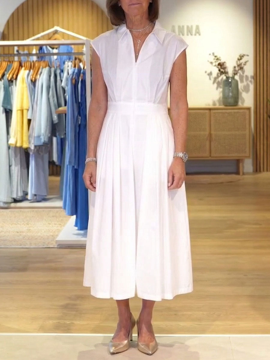 🤩🤩Women's Solid-color Shirt-collar Sleeveless Loose-fit Casual Cotton Dress