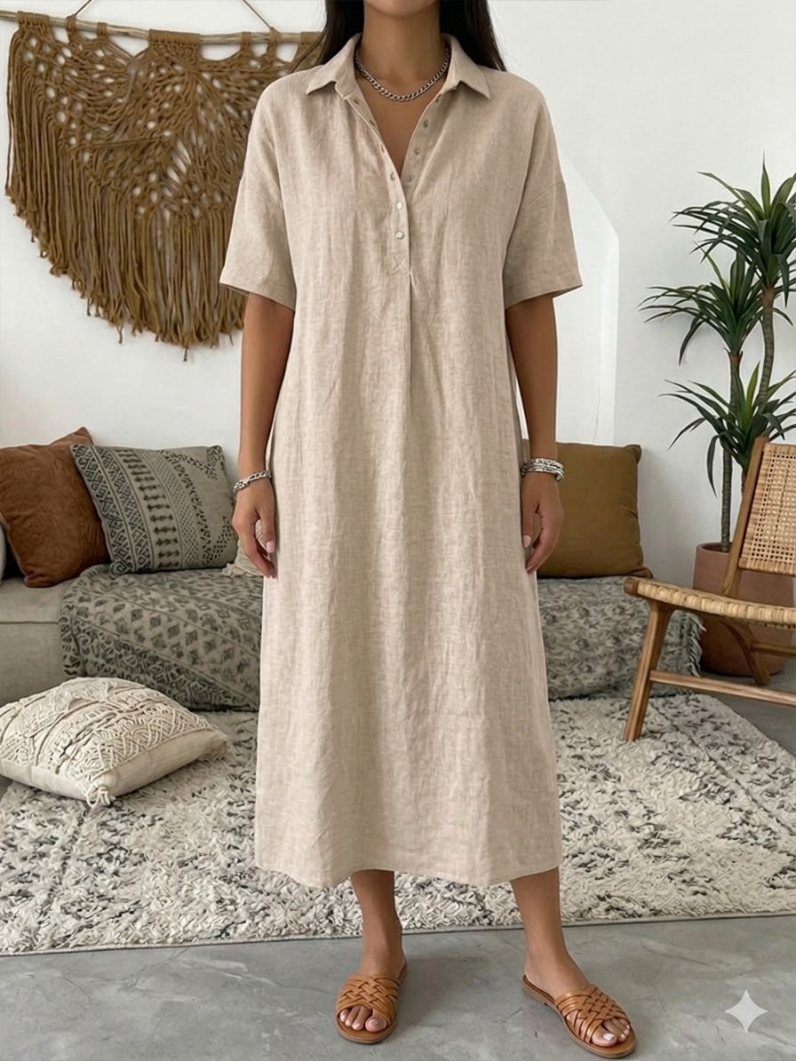 🤩🤩Women’s Cotton Linen Polo Dress – Casual Short Sleeve Summer Dress(Buy 2 Free Shipping)