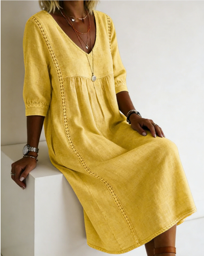 🤩🤩Casual Loose-fitting Patchwork Lace Trim Linen And Cotton Dress(Buy 2 Free Shipping)