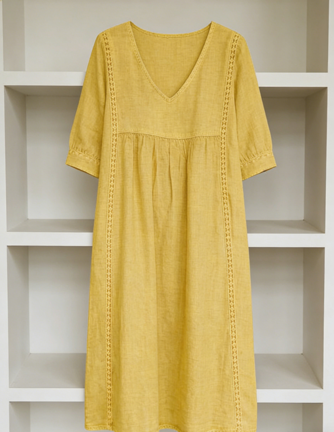 🤩🤩Casual Loose-fitting Patchwork Lace Trim Linen And Cotton Dress(Buy 2 Free Shipping)