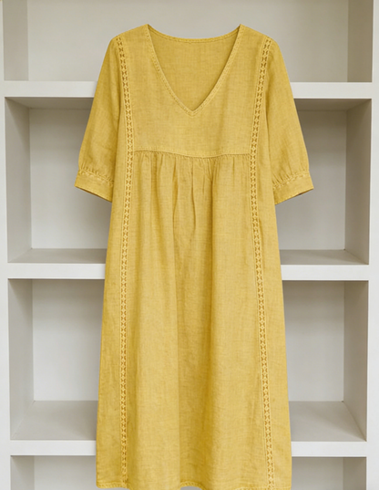 🤩🤩Casual Loose-fitting Patchwork Lace Trim Linen And Cotton Dress(Buy 2 Free Shipping)