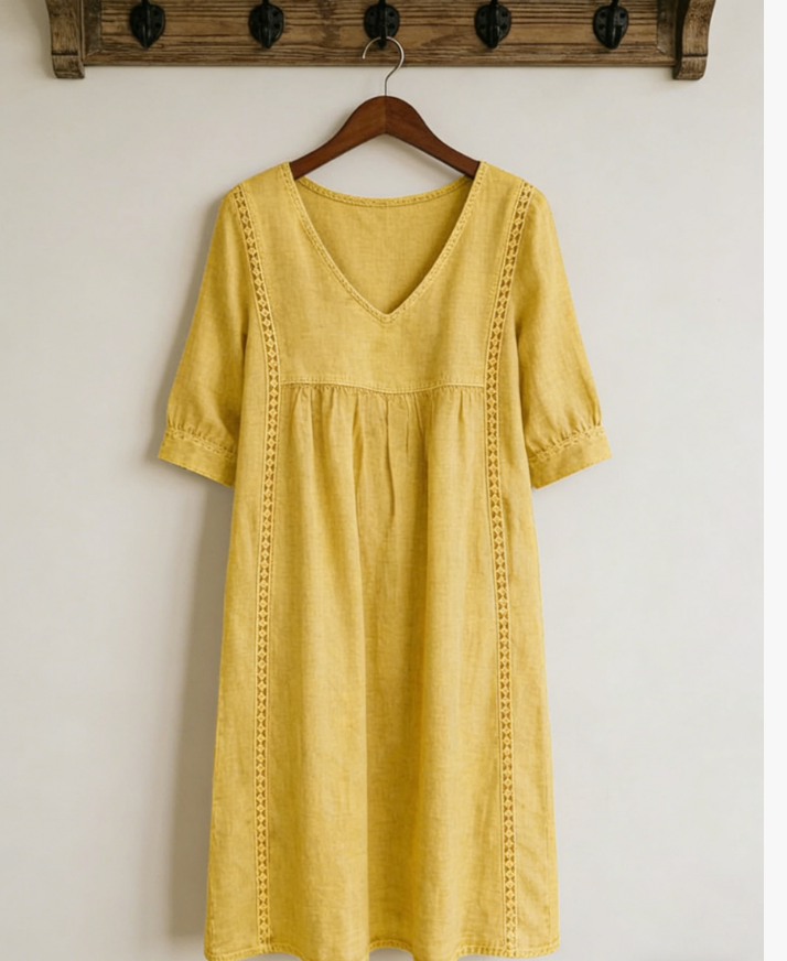 🤩🤩Casual Loose-fitting Patchwork Lace Trim Linen And Cotton Dress(Buy 2 Free Shipping)