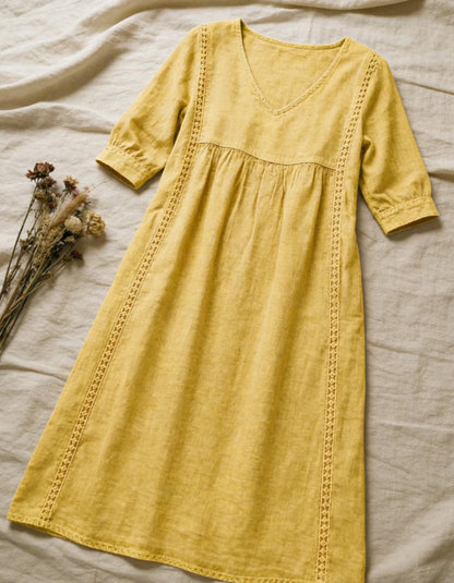 🤩🤩Casual Loose-fitting Patchwork Lace Trim Linen And Cotton Dress(Buy 2 Free Shipping)