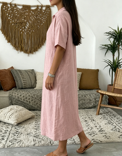 🤩🤩Women’s Cotton Linen Polo Dress – Casual Short Sleeve Summer Dress(Buy 2 Free Shipping)