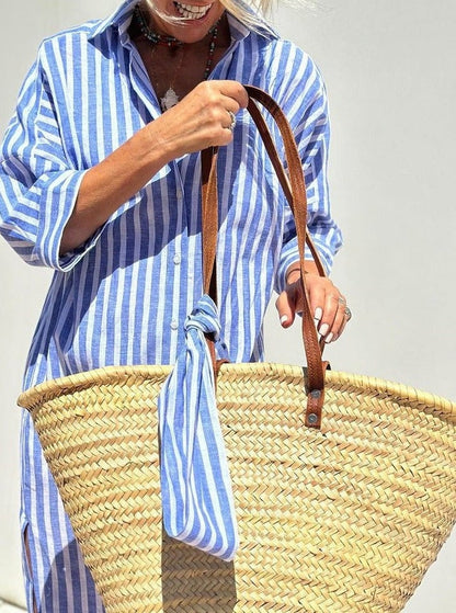 🤩🤩Classic Striped Lace-Up Shirt Dress
