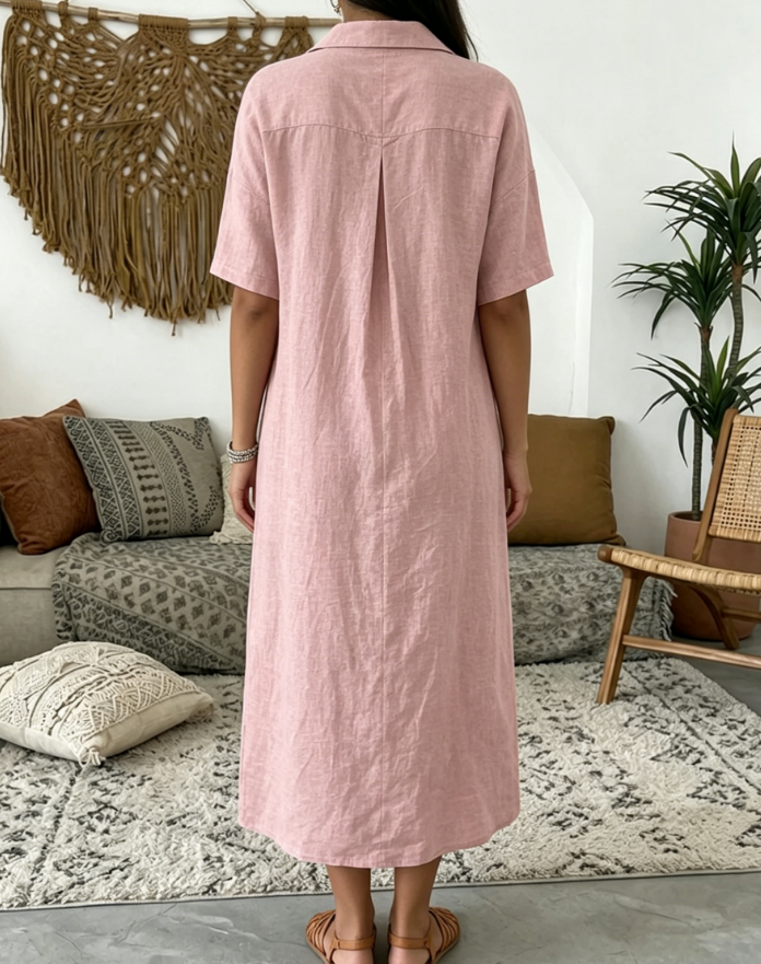 🤩🤩Women’s Cotton Linen Polo Dress – Casual Short Sleeve Summer Dress(Buy 2 Free Shipping)