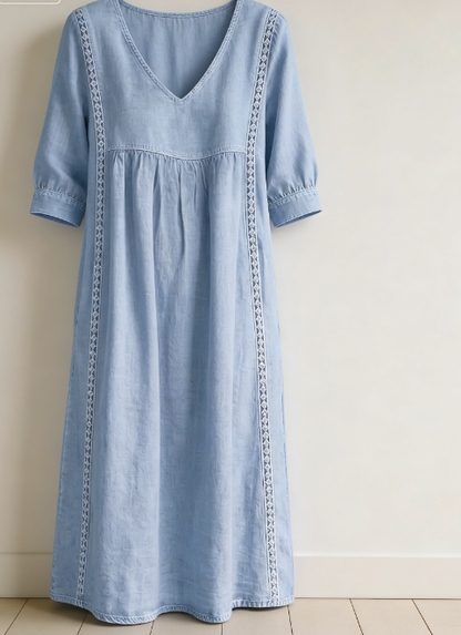 🤩🤩Casual Loose-fitting Patchwork Lace Trim Linen And Cotton Dress(Buy 2 Free Shipping)