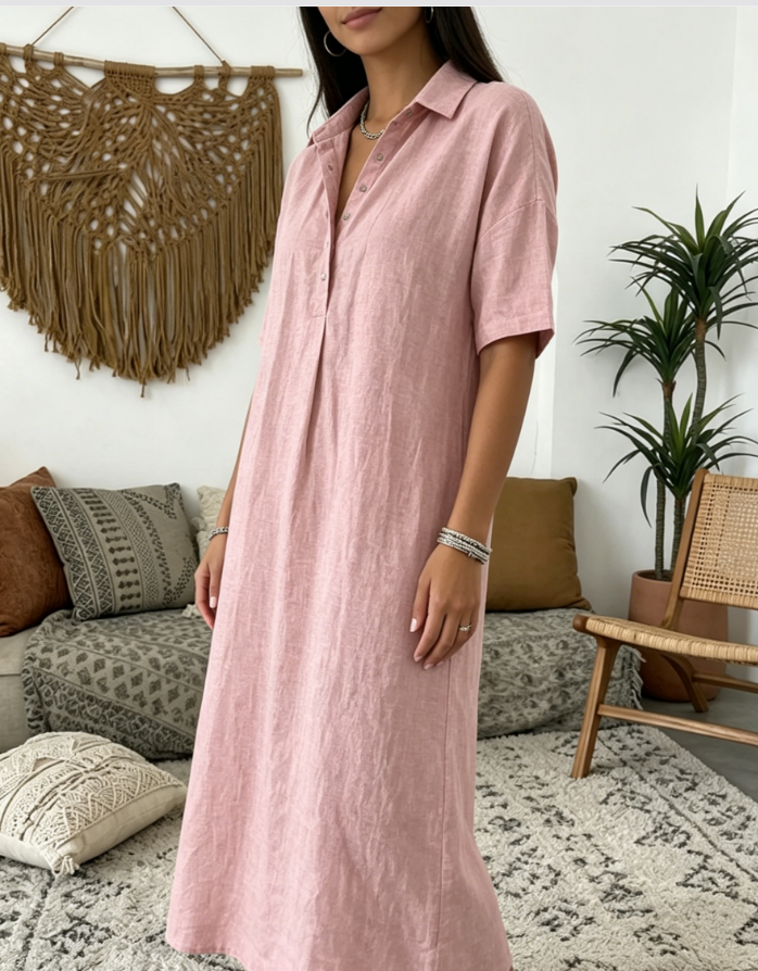 🤩🤩Women’s Cotton Linen Polo Dress – Casual Short Sleeve Summer Dress(Buy 2 Free Shipping)