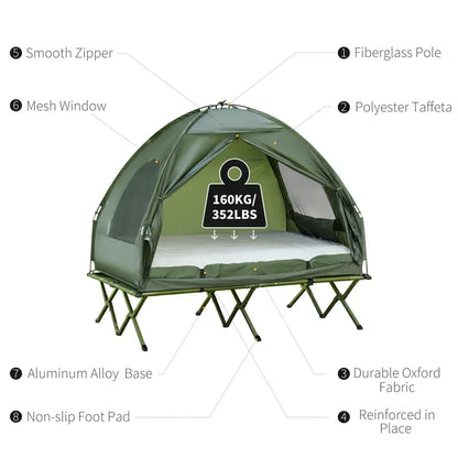 💥Clearance Sale 🏕️ 4-in-1 Camping Cot Tent 🛏️ Foldable Bed w/ Air Mattress 🌿 Outdoor Travel Set
