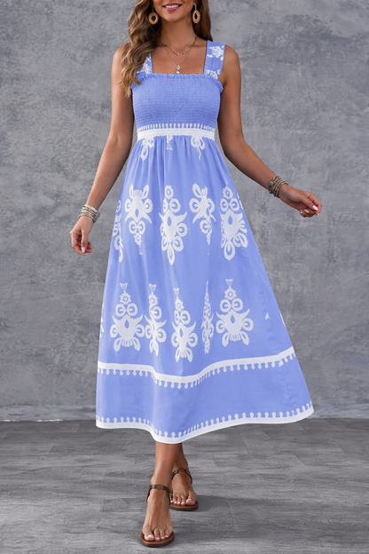 🤩🤩Womens Casual Sleeveless Square Neck Floral Aline Smocked Dresses with Pockets