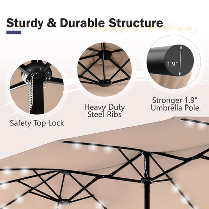 💥Clearance Sale 15FT Double-Sided Patio Umbrella ☀️ w/ Base 🌿 Waterproof & LED Option ✨