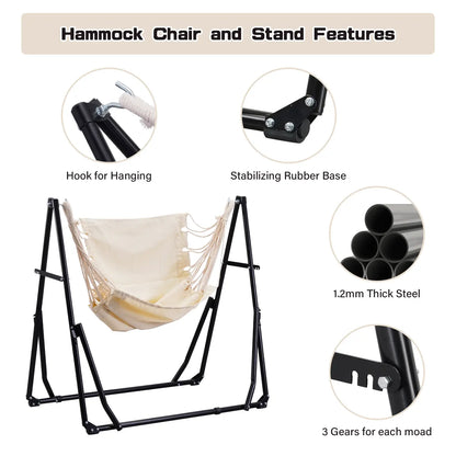 💥Clearance Sale Double Fabric Hammock Chair 🪑 w/ Stand 🌿 Easy Setup & Portable Design 💪