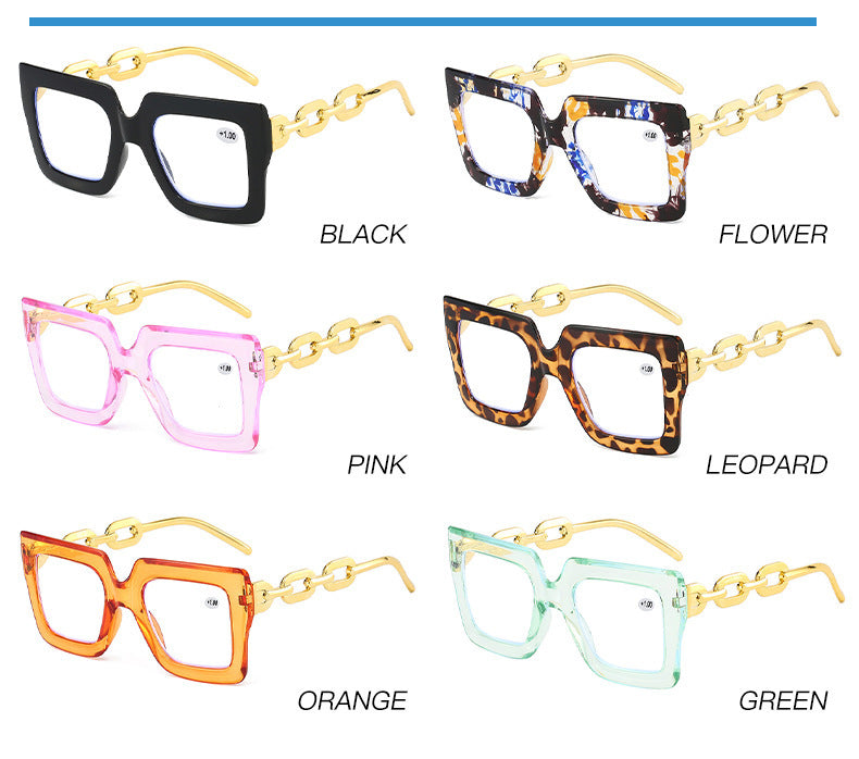 📦📦Lastday 70%OFF-Women’s Oversized Square Chain Reading Glasses(1set-6pcs)