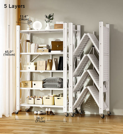 🔥Heavy Duty Foldable Metal Organizer Shelves with Wheels Great for Garage Kitchen