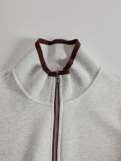 🤩🤩Retro Sporty Webbing Grey-white Half-zip Sweatshirt And Wide-leg Pants Set