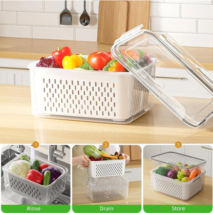 🔥8Pcs Kitchen Organizer   Double Drainer Fruit & Veg Storage 🥕