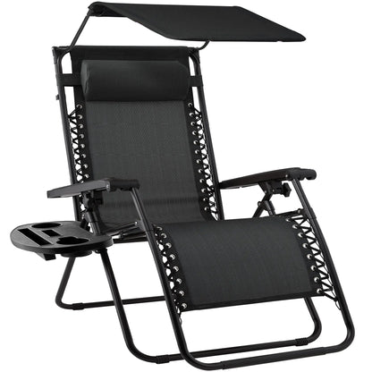 💥Clearance Sale Folding Zero Gravity Chair 🪑 w/ Canopy & Tray ☀️ Outdoor Lounge