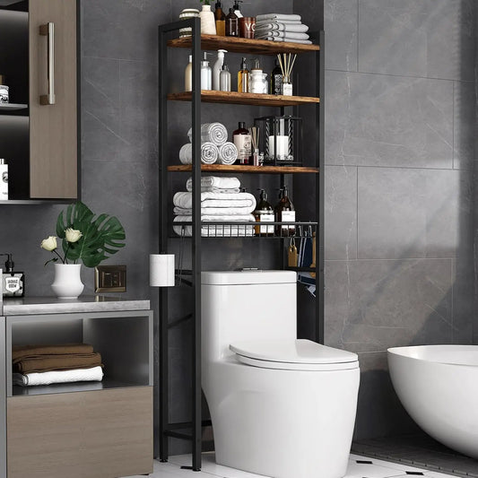 ✨4‑Tier Toilet Side Storage Organizer 🧻Multi‑Hook Design  LIMITED DEAL