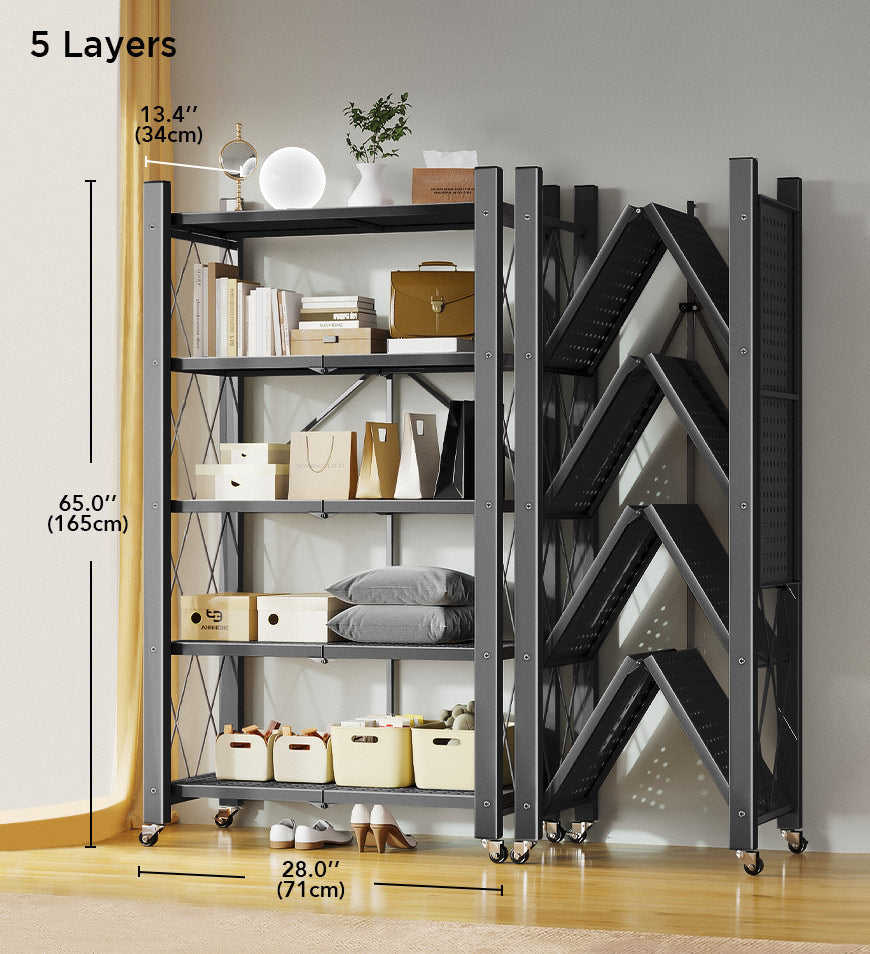 🔥Heavy Duty Foldable Metal Organizer Shelves with Wheels Great for Garage Kitchen
