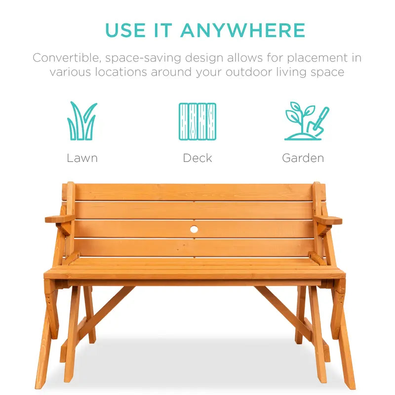 💥Clearance Sale 🌿 2-in-1 Wooden Picnic Table 🪑 Bench Convertible Design ⛱️ w/ Umbrella Hole