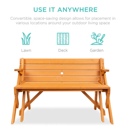 💥Clearance Sale 🌿 2-in-1 Wooden Picnic Table 🪑 Bench Convertible Design ⛱️ w/ Umbrella Hole