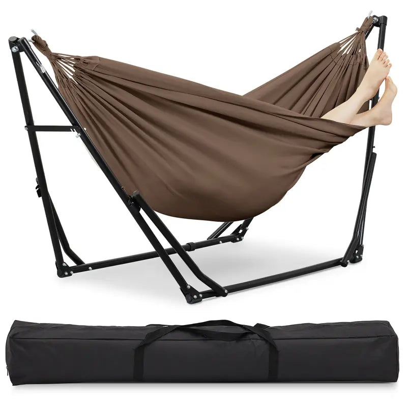 💥Clearance Sale Double Fabric Hammock Chair 🪑 w/ Stand 🌿 Easy Setup & Portable Design 💪