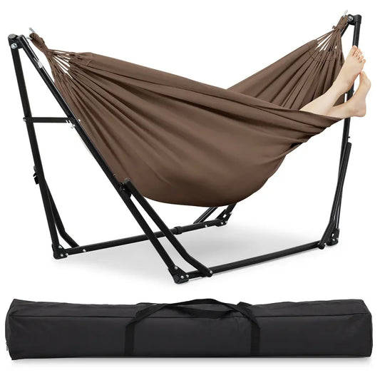 💥Clearance Sale Double Fabric Hammock Chair 🪑 w/ Stand 🌿 Easy Setup & Portable Design 💪
