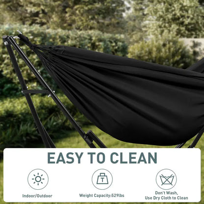 💥Clearance Sale Double Fabric Hammock Chair 🪑 w/ Stand 🌿 Easy Setup & Portable Design 💪