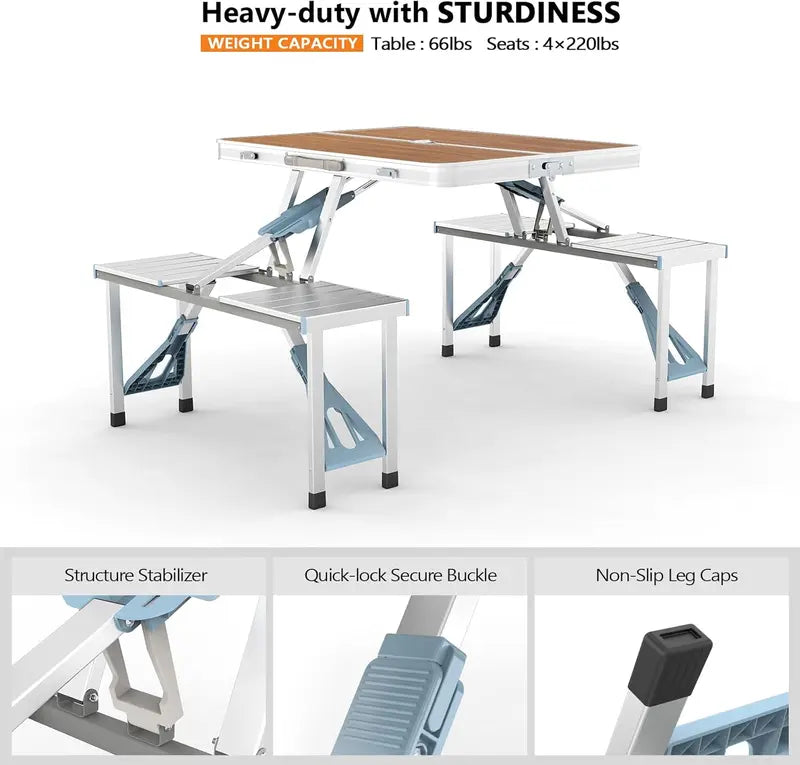 💥Clearance Sale 🪑 4FT Folding Picnic Table Set ⛱️ w/ 4 Seats & Umbrella Hole 🏕️ BBQ Travel RV Table