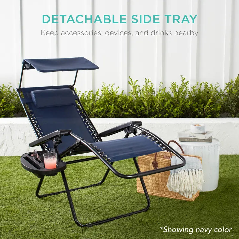 💥Clearance Sale Folding Zero Gravity Chair 🪑 w/ Canopy & Tray ☀️ Outdoor Lounge