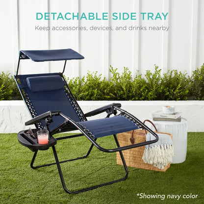 💥Clearance Sale Folding Zero Gravity Chair 🪑 w/ Canopy & Tray ☀️ Outdoor Lounge