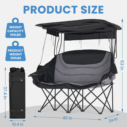 💥Clearance Sale ⛱️ XXL Double Camping Chair 🪑 Padded Loveseat w/ Shade Canopy 🌿 Outdoor Lounge