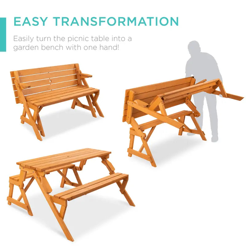 💥Clearance Sale 🌿 2-in-1 Wooden Picnic Table 🪑 Bench Convertible Design ⛱️ w/ Umbrella Hole