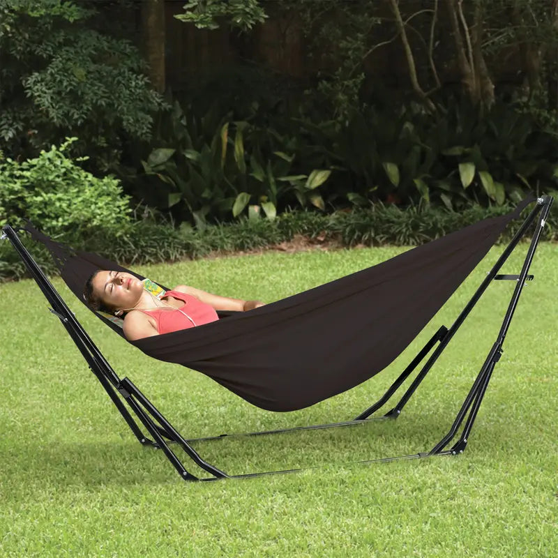 💥Clearance Sale Double Fabric Hammock Chair 🪑 w/ Stand 🌿 Easy Setup & Portable Design 💪