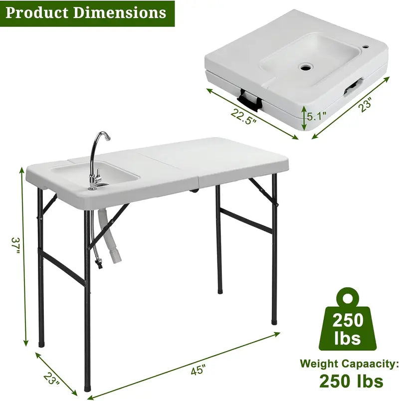 💥Clearance Sale 🐟 Folding Fish Cleaning Table 🪣 Stainless Steel Sink 🚿 Portable Outdoor Prep Station