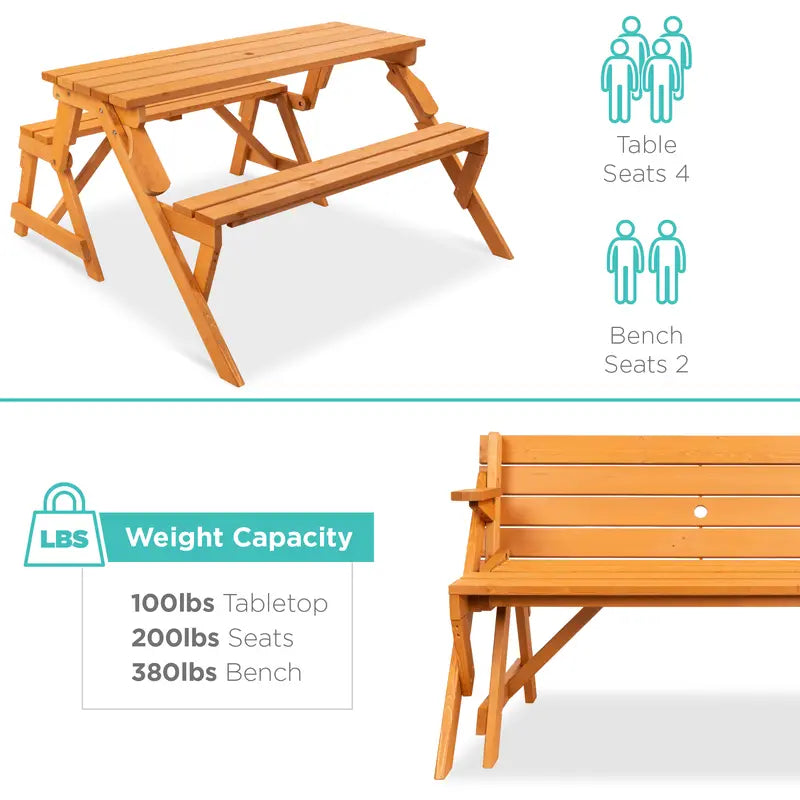 💥Clearance Sale 🌿 2-in-1 Wooden Picnic Table 🪑 Bench Convertible Design ⛱️ w/ Umbrella Hole