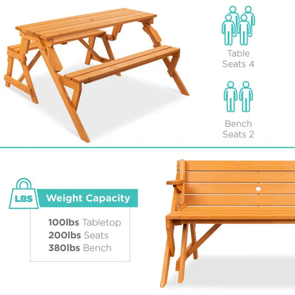 💥Clearance Sale 🌿 2-in-1 Wooden Picnic Table 🪑 Bench Convertible Design ⛱️ w/ Umbrella Hole