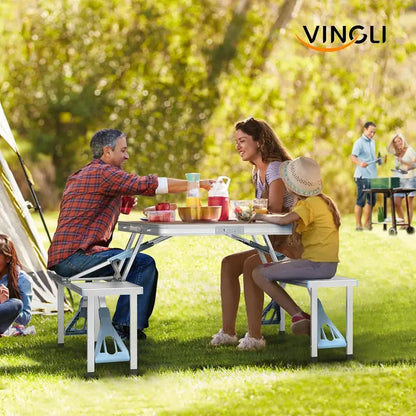 💥Clearance Sale 🪑 4FT Folding Picnic Table Set ⛱️ w/ 4 Seats & Umbrella Hole 🏕️ BBQ Travel RV Table