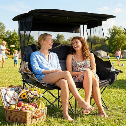 💥Clearance Sale ⛱️ XXL Double Camping Chair 🪑 Padded Loveseat w/ Shade Canopy 🌿 Outdoor Lounge
