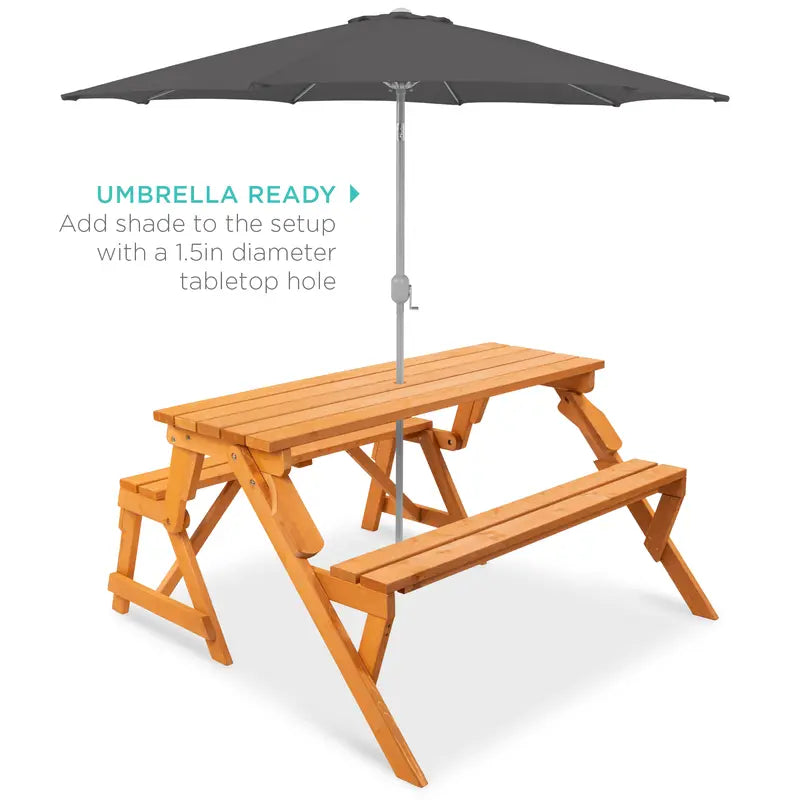 💥Clearance Sale 🌿 2-in-1 Wooden Picnic Table 🪑 Bench Convertible Design ⛱️ w/ Umbrella Hole