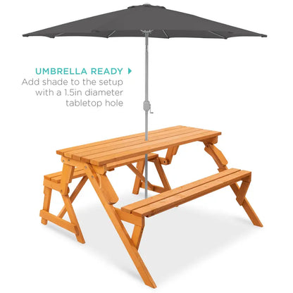 💥Clearance Sale 🌿 2-in-1 Wooden Picnic Table 🪑 Bench Convertible Design ⛱️ w/ Umbrella Hole