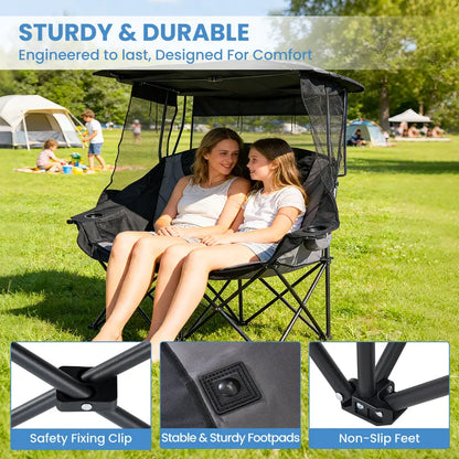 💥Clearance Sale ⛱️ XXL Double Camping Chair 🪑 Padded Loveseat w/ Shade Canopy 🌿 Outdoor Lounge