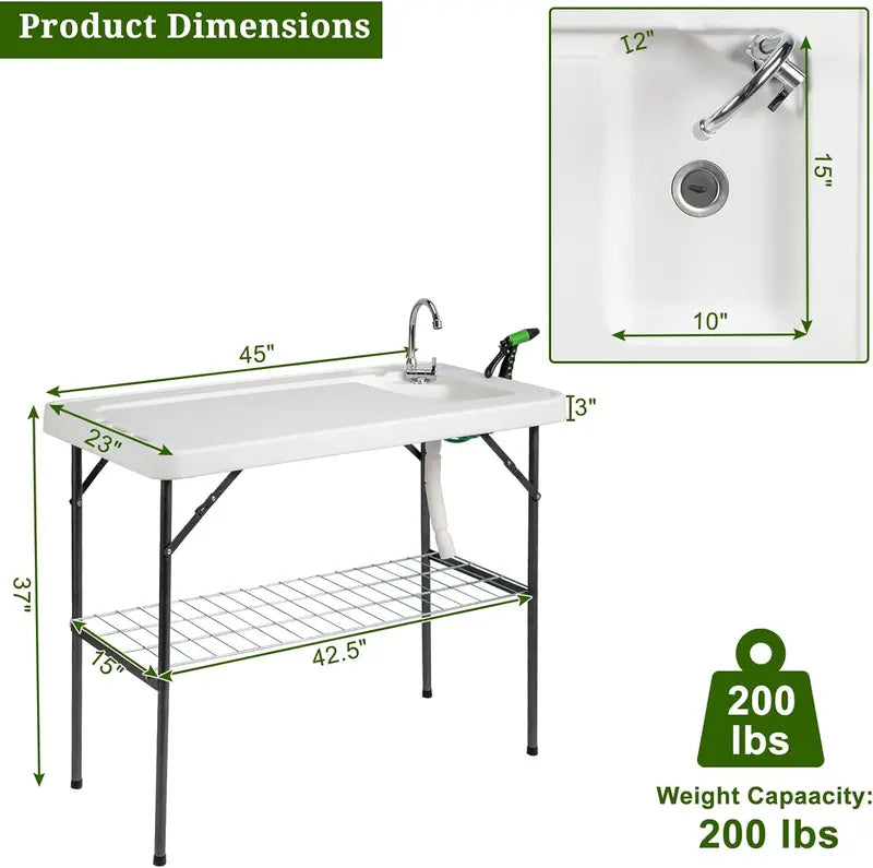 💥Clearance Sale 🐟 Folding Fish Cleaning Table 🪣 Stainless Steel Sink 🚿 Portable Outdoor Prep Station