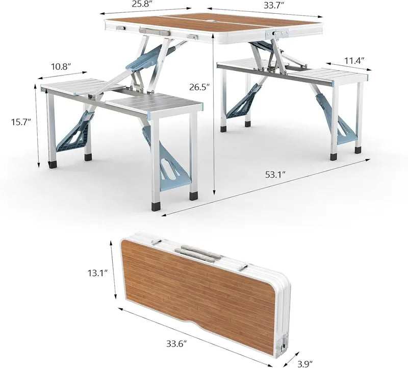 💥Clearance Sale 🪑 4FT Folding Picnic Table Set ⛱️ w/ 4 Seats & Umbrella Hole 🏕️ BBQ Travel RV Table